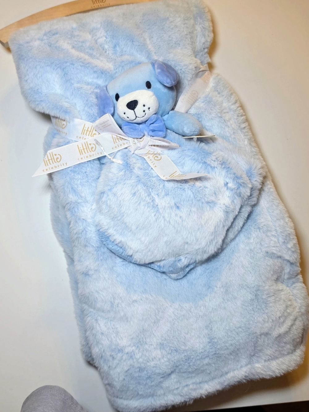 Little Celebrity Light Blue Plush Baby Blanket with Teddy